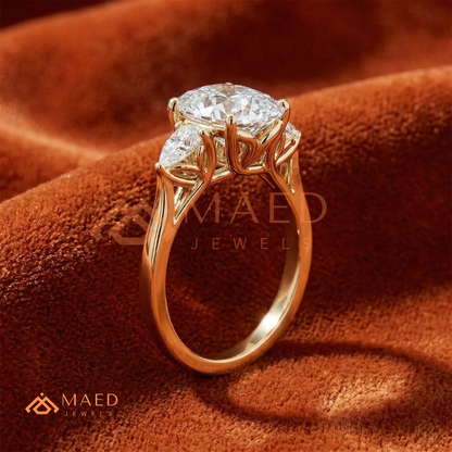 Oval Cut Engagement Ring with Pear Side Stones in Silver, 14K Gold, & 14K Rose Gold