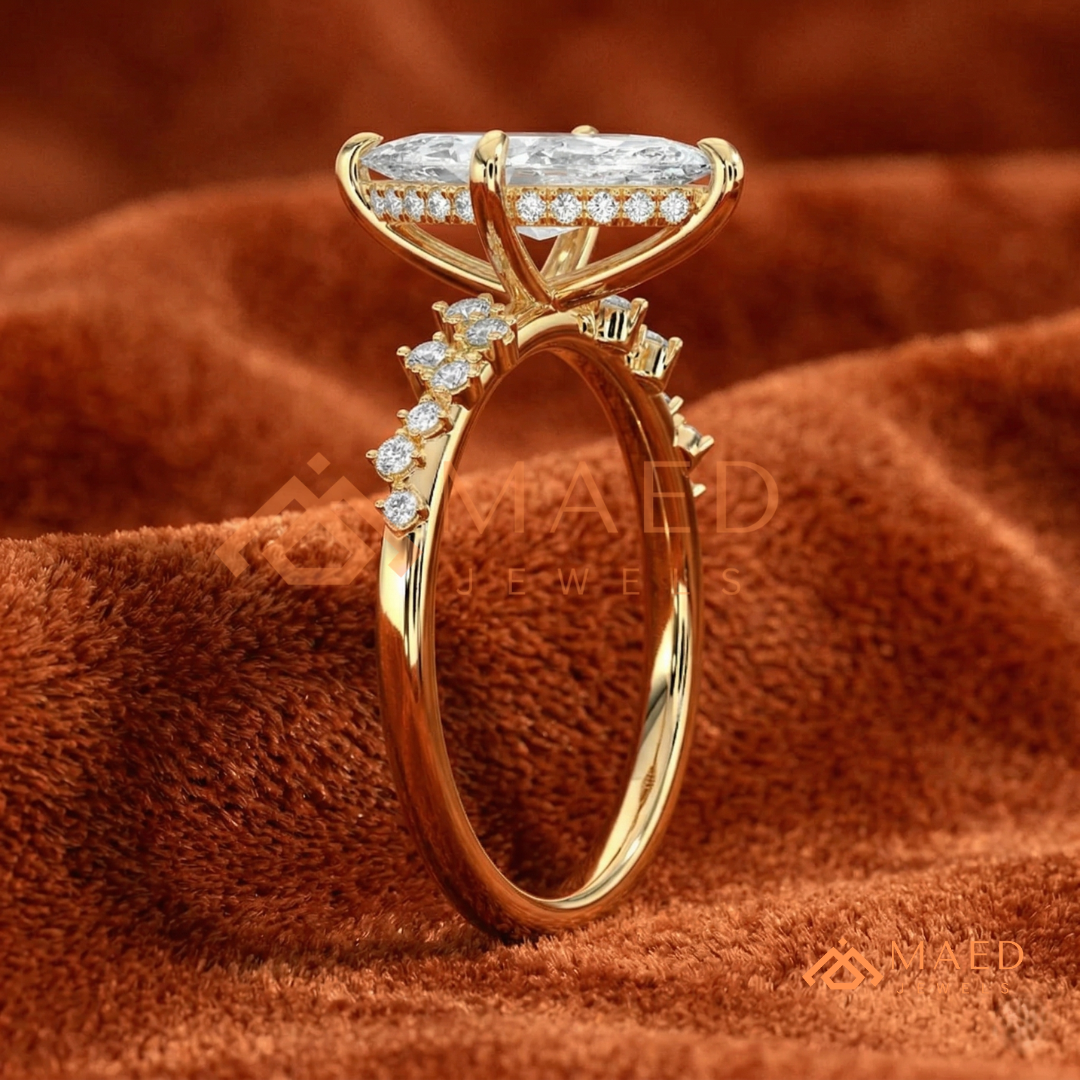 Vintage Marquise Cut Engagement Ring | Cluster Vine Band in 14K Gold, Rose Gold & Sterling Silver