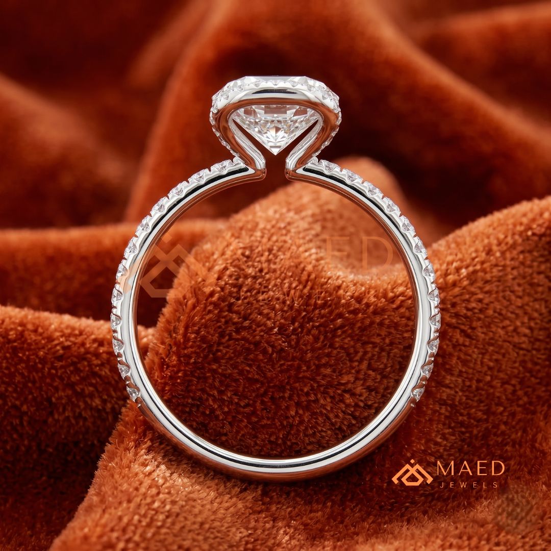 Modern Round Cut Open Arc Halo Engagement Ring in 14K Gold, Rose Gold & Silver