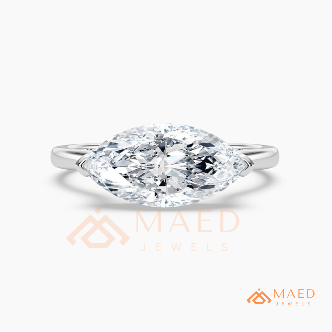 East-West Marquise Cut Engagement Ring | 14K Gold, Rose Gold & Silver Solitaire