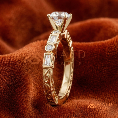 Vintage Pear Cut Multi-Stone Engagement Ring | 14K Gold, Rose Gold & Silver
