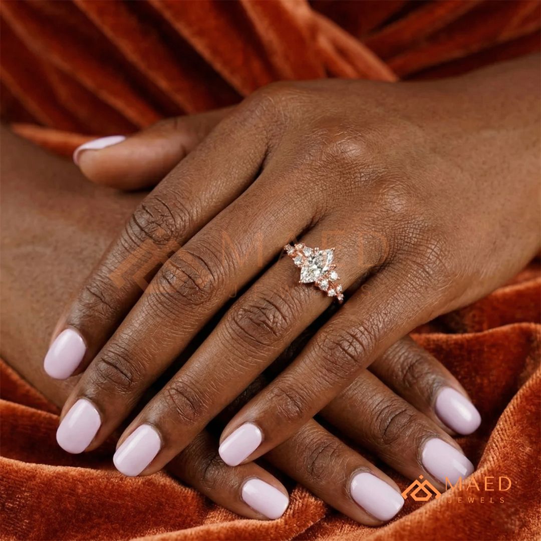 Vintage Marquise Cut Cluster Engagement Ring in 14K Gold, Rose Gold & Silver