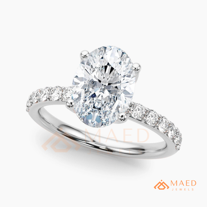 Oval Cut Engagement Ring with Pavé Band | Classic 4-Prong Promise Ring for Women | 14K Gold, Rose Gold & Sterling Silver