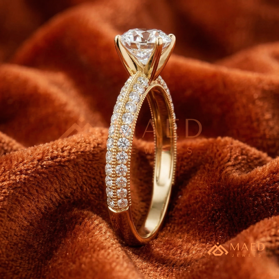 Vintage-Inspired Halo Diamond Simulant Ring in 14K Yellow Gold, Rose Gold & Sterling Silver