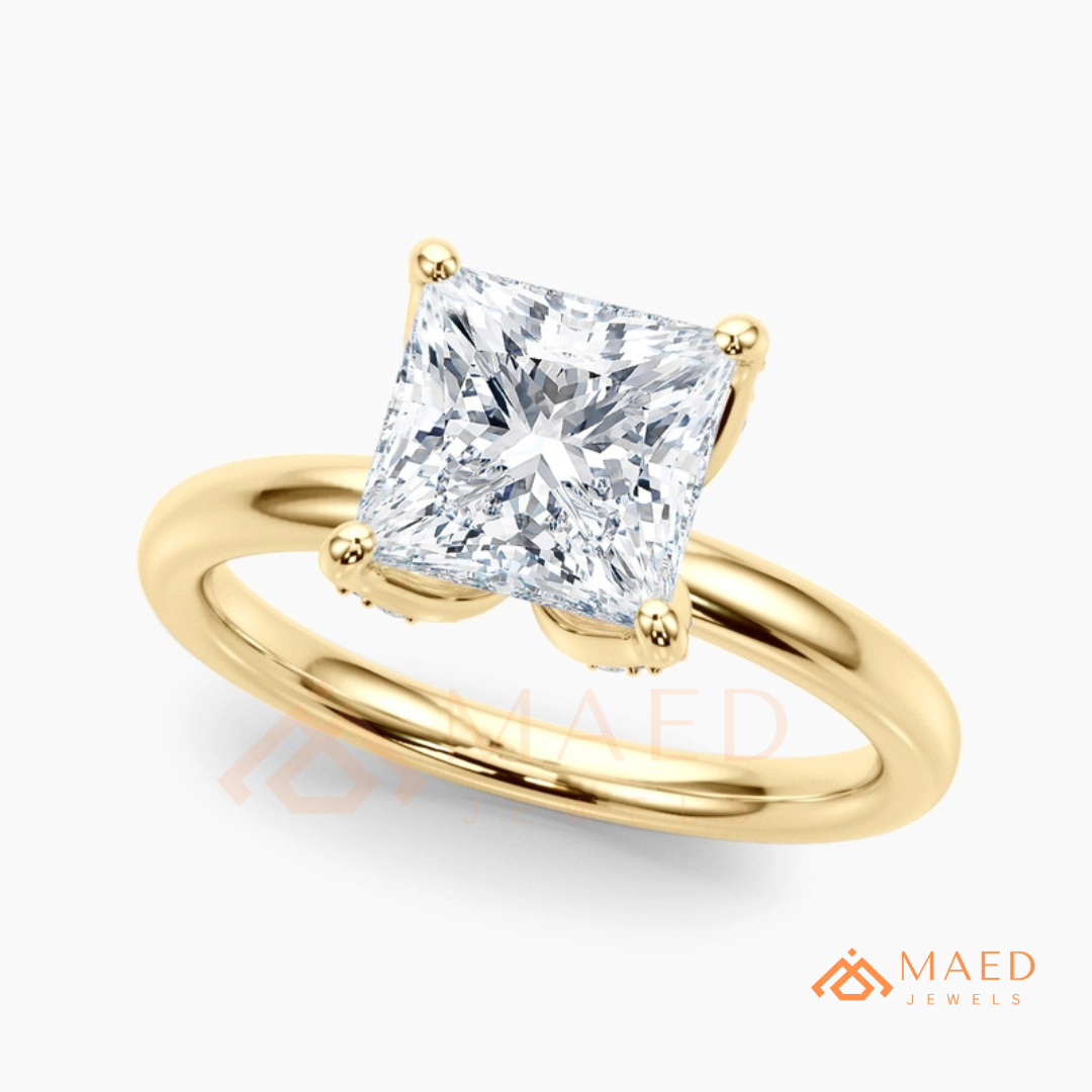 Princess Cut Hidden Halo Engagement Ring in 14K Gold & Sterling Silver