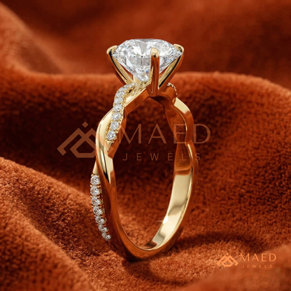 Nature-Inspired Shield Cut Three-Stone Engagement Ring with Textured Bark Band in Silver, 14K Gold & Rose Gold