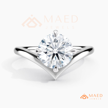 Round Cut Chevron Engagement Ring | V-Shaped Band Solitaire in Silver, 14K Gold, & 14K Rose Gold