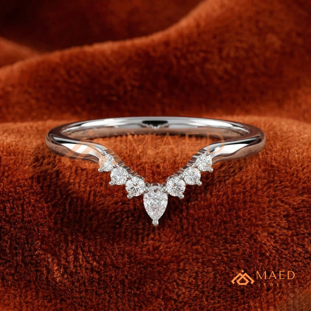 Pear and Round Cluster Curved Stackable Anniversary Ring – Silver, Yellow & Rose Gold