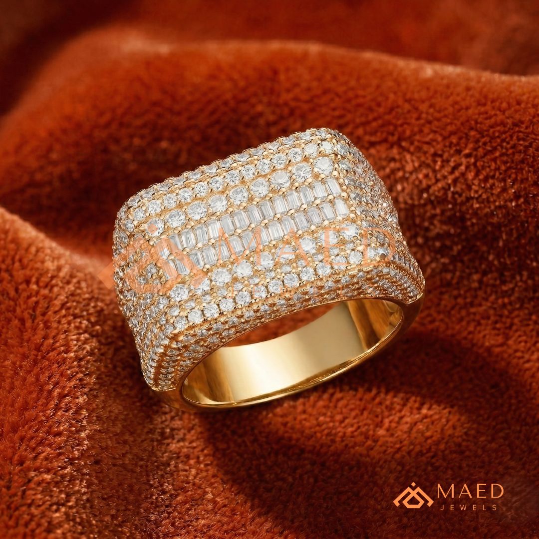 Heavy Iced Rounded Cluster Dome Ring – 925 Silver, 14K Gold & Rose Gold