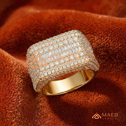 Heavy Iced Rounded Cluster Dome Ring – 925 Silver, 14K Gold & Rose Gold