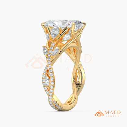 Radiant Cut Engagement Ring with Marquise Cluster Band in Silver, 14K Gold, & 14K Rose Gold