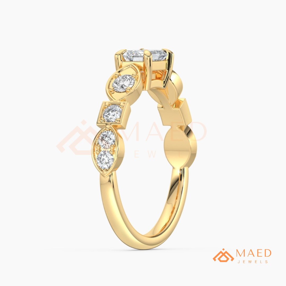 Vintage Emerald Cut Art Deco Engagement Ring in 14K Gold, Rose Gold & Silver