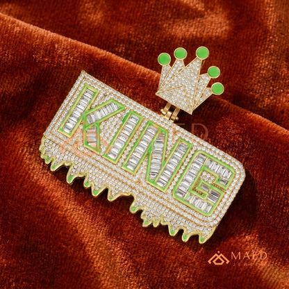 "King" Drip Statement Pendant –  14K Gold, Rose Gold & Sterling Silver with Hand-Set VVS Stones & Enamel Accents