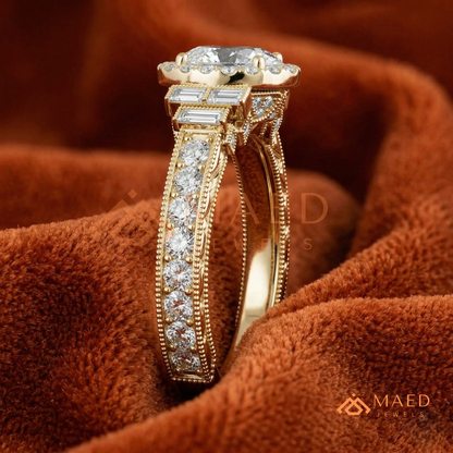 Heirloom Oval Halo [Gemstone Type] Ring with Filigree Band in 14K Gold, Rose Gold & Silver