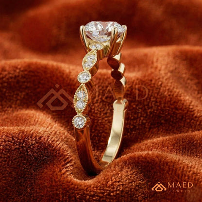 merald Cut Diamond Simulant Vintage Milgrain Ring (14k Gold & Sterling Silver)