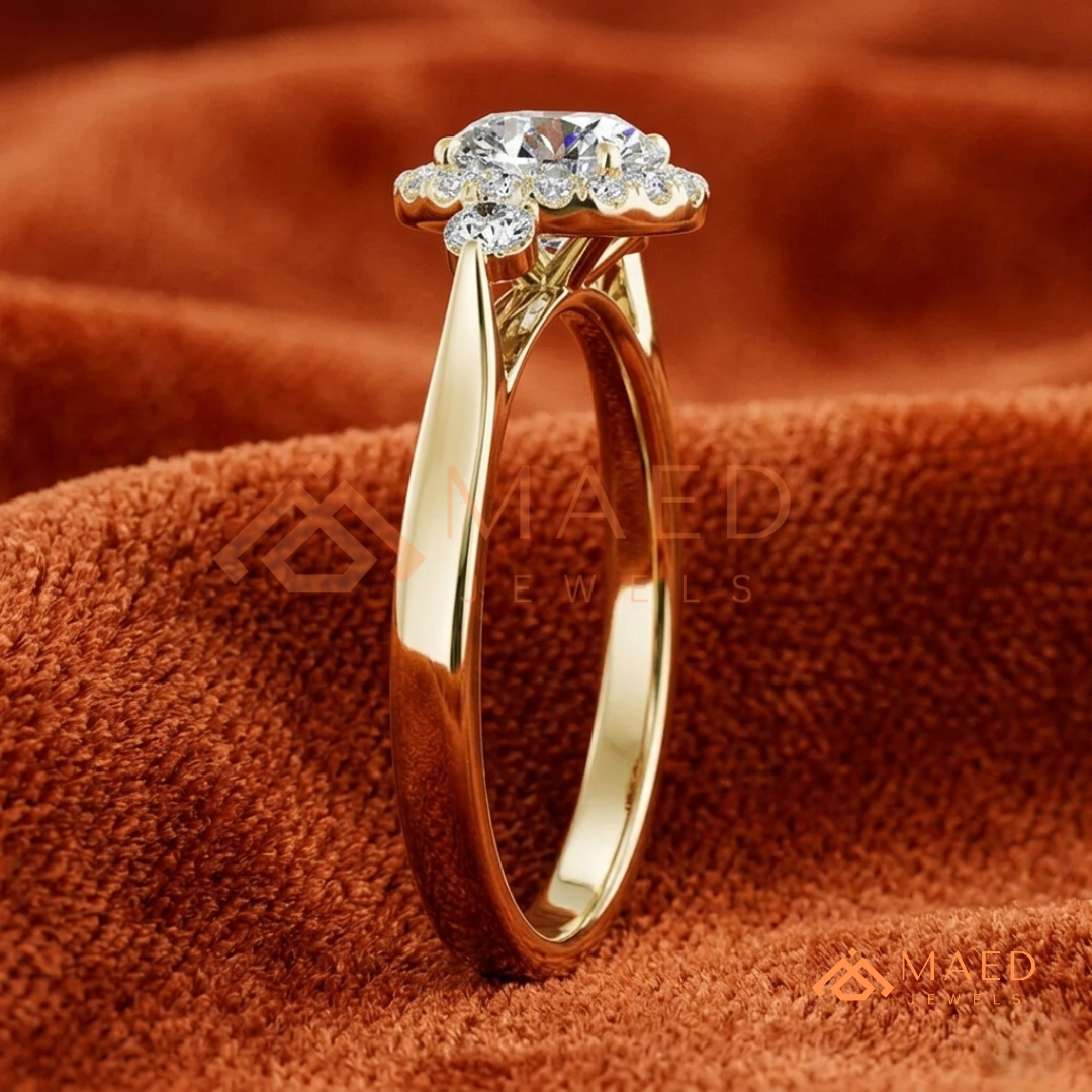 Majestic Oval Halo Diamond Simulant Ring in 14K Yellow Gold, Rose Gold & Sterling Silver