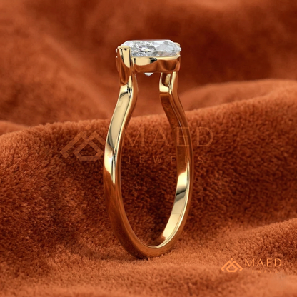 Horizontal Marquise Solitaire Ring with V-Prongs in Silver, 14K Yellow or Rose Gold
