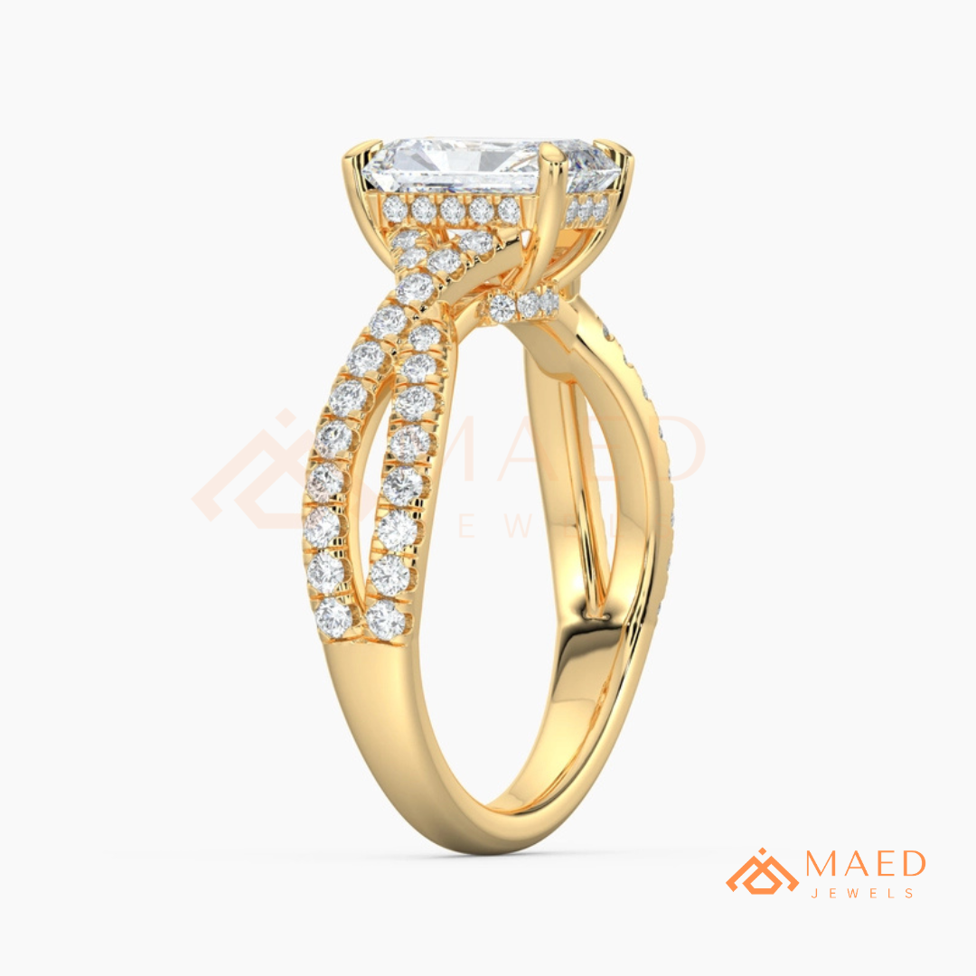 Nature-Inspired Radiant Cut Three-Stone Engagement Ring with Thorn Band in Silver, 14K Gold & Rose Gold