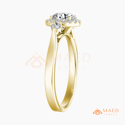 Majestic Oval Halo Diamond Simulant Ring in 14K Yellow Gold, Rose Gold & Sterling Silver