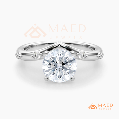 Round Cut Chevron Engagement Ring in Sterling Silver, 14K Gold & 14K Rose Gold