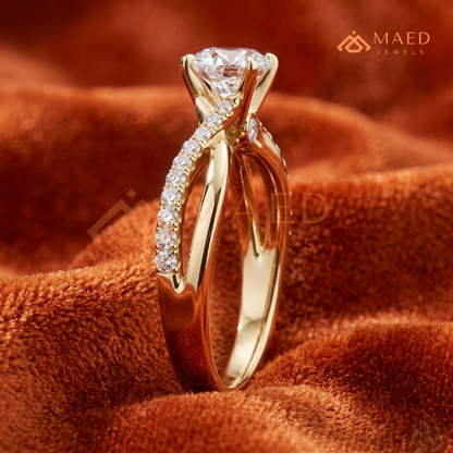 Round Cut Twisted Vine Engagement Ring in 14K Gold, Rose Gold & Sterling Silver | Infinity Pave Wedding Band