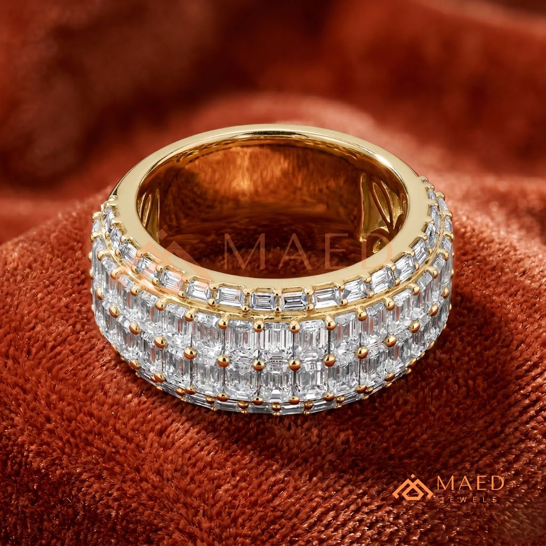 Multi-Row Emerald Cut Diamond Eternity Band in Silver, 14K Yellow & Rose Gold