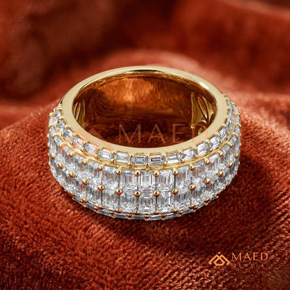 Multi-Row Emerald Cut Diamond Eternity Band in Silver, 14K Yellow & Rose Gold