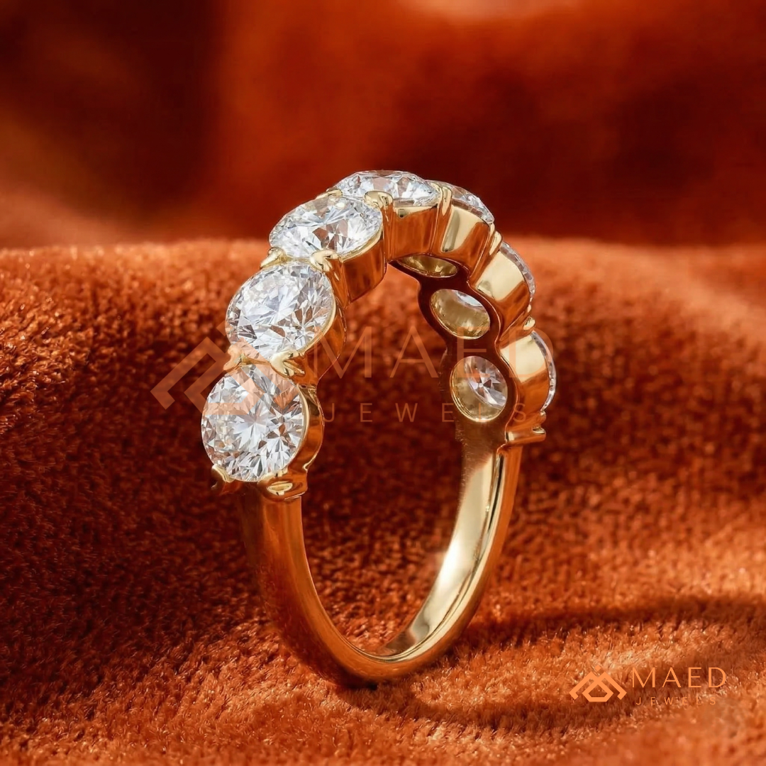 Classic Round Cut Half Eternity Ring – Shared Prong Moissanite Anniversary Band