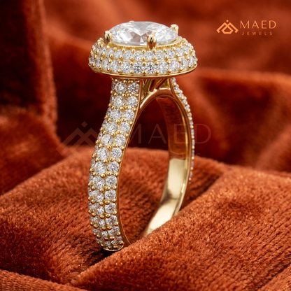 Radiant Oval Double Halo Engagement Ring with Multi-Row Pavé Band