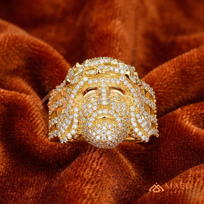 Men's Fully Iced-Out Jesus Piece Ring | Sterling Silver, 14K Gold & Rose Gold