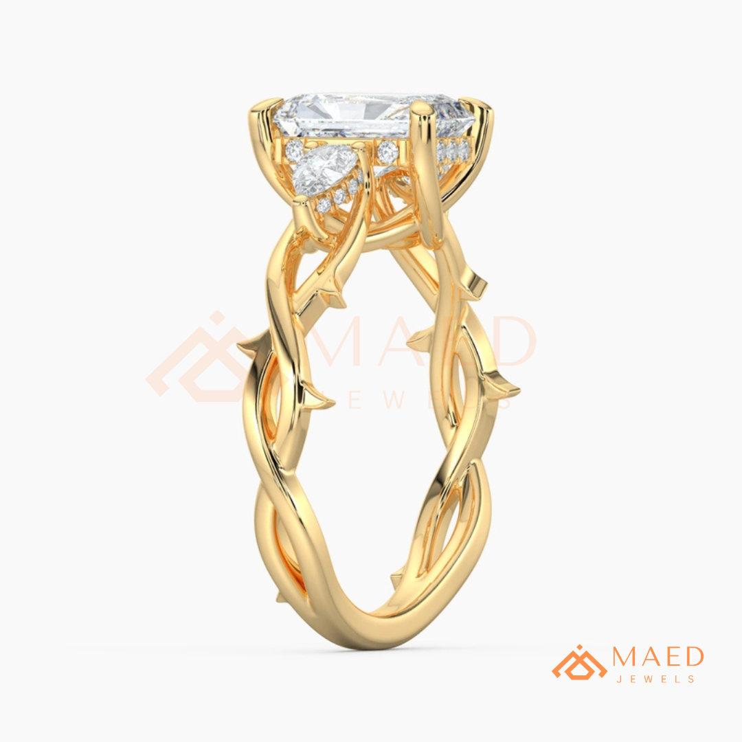 Nature-Inspired Radiant Cut Three-Stone Engagement Ring in Silver, 14k Gold, Rose Gold & Rose Gold