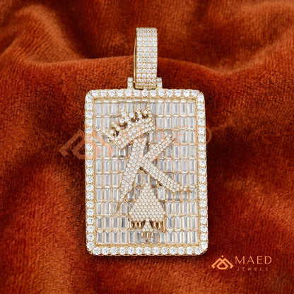 Custom King Spade Tag Pendant with Baguette & Round Cut Diamonds