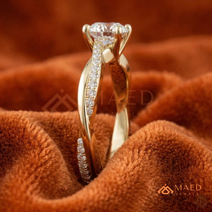 Marquise Cut Engagement Ring with Twisted Pavé Band | 14K Gold, Rose Gold & Silver