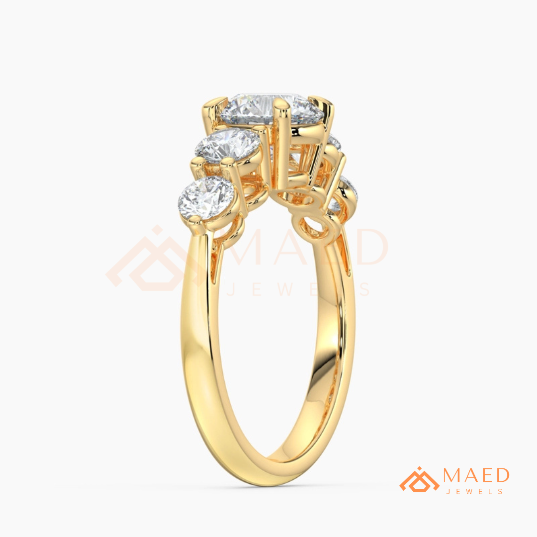 Round Cut 5-Stone Graduated Engagement Ring in Sterling Silver, 14K Gold & 14K Rose Gold