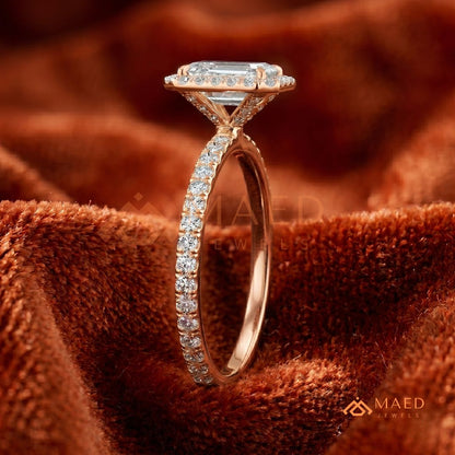 Emerald Cut Halo Engagement Ring in Sterling Silver, 14K Gold & 14K Rose Gold