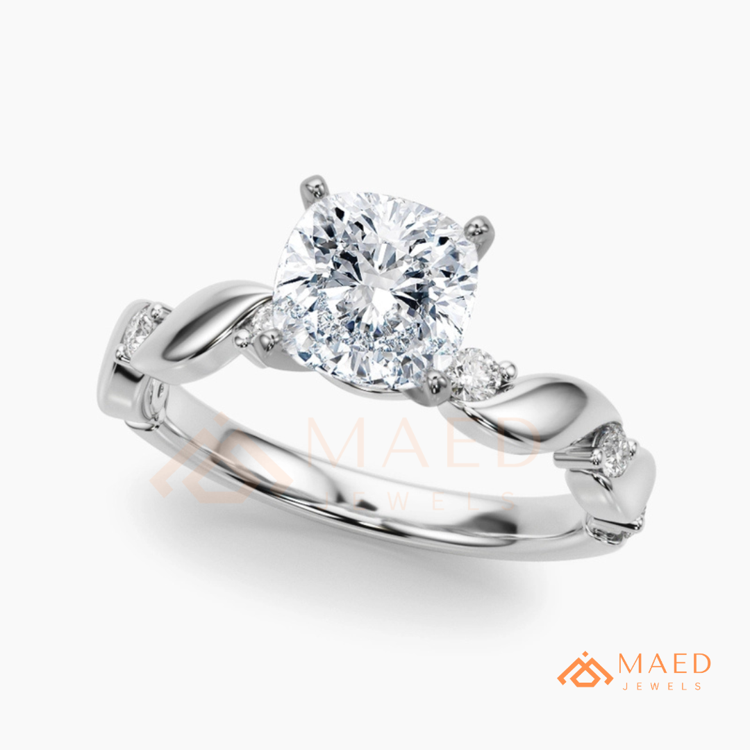The Willow Cushion Cut Twisted Band Ring – Silver, 14K Yellow & Rose Gold