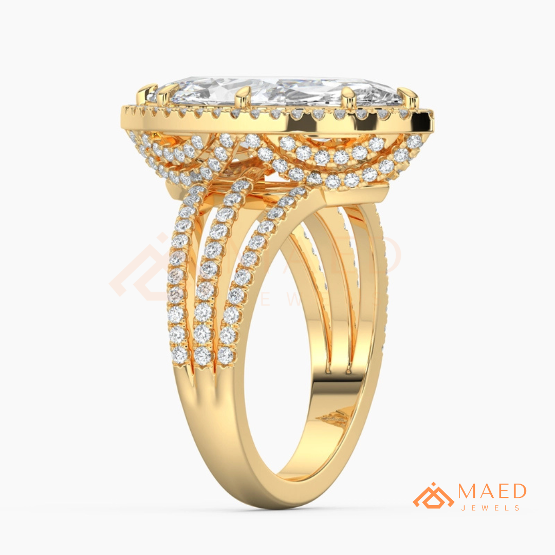 Classic Oval Cut Solitaire Engagement Ring with Split Shank Pave Band in Silver, 14K Gold & Rose Gold