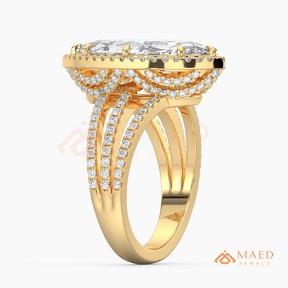 Classic Oval Cut Solitaire Engagement Ring with Split Shank Pave Band in Silver, 14K Gold & Rose Gold