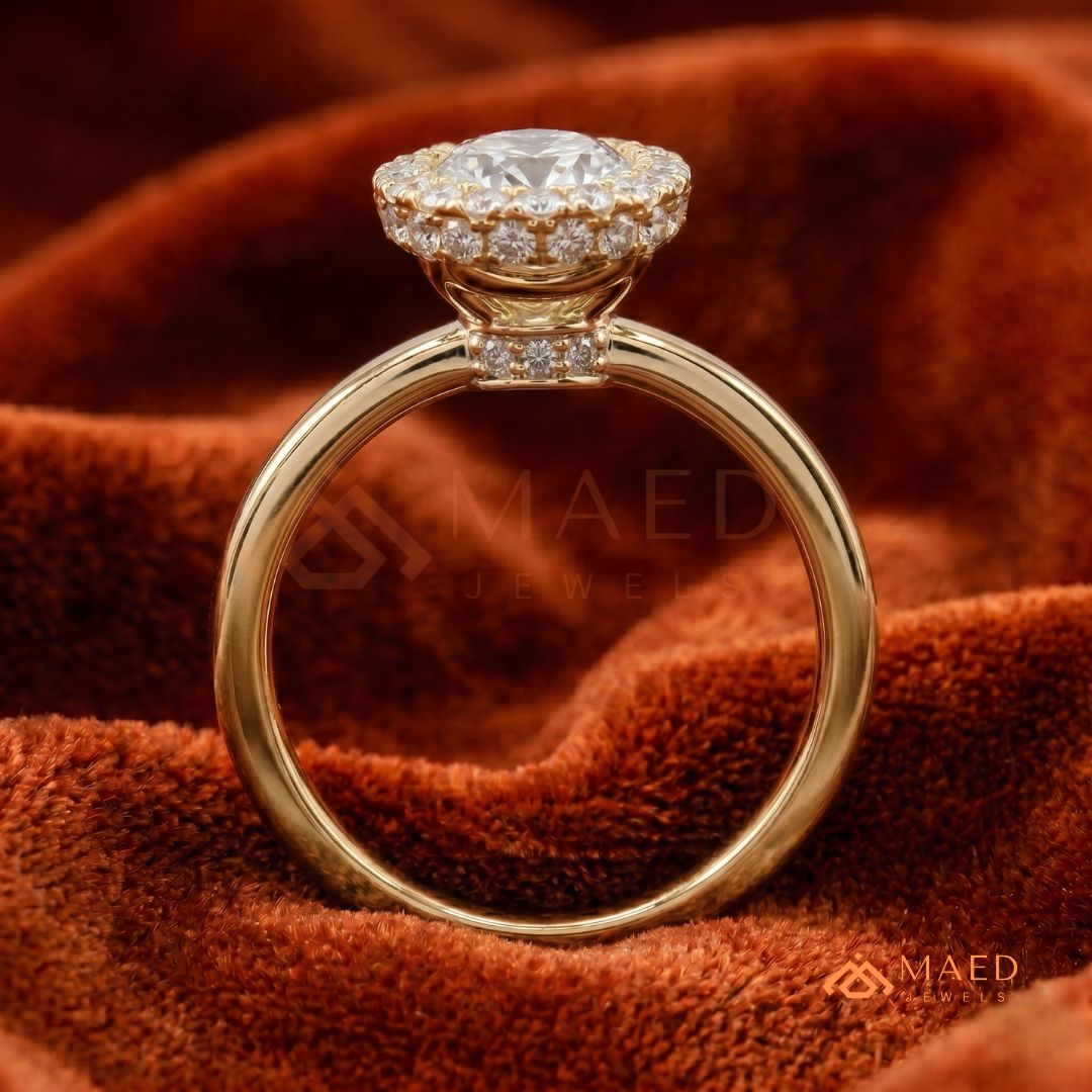 Classic Oval Cut Halo Engagement Ring in 14K Gold, Rose Gold & Silver