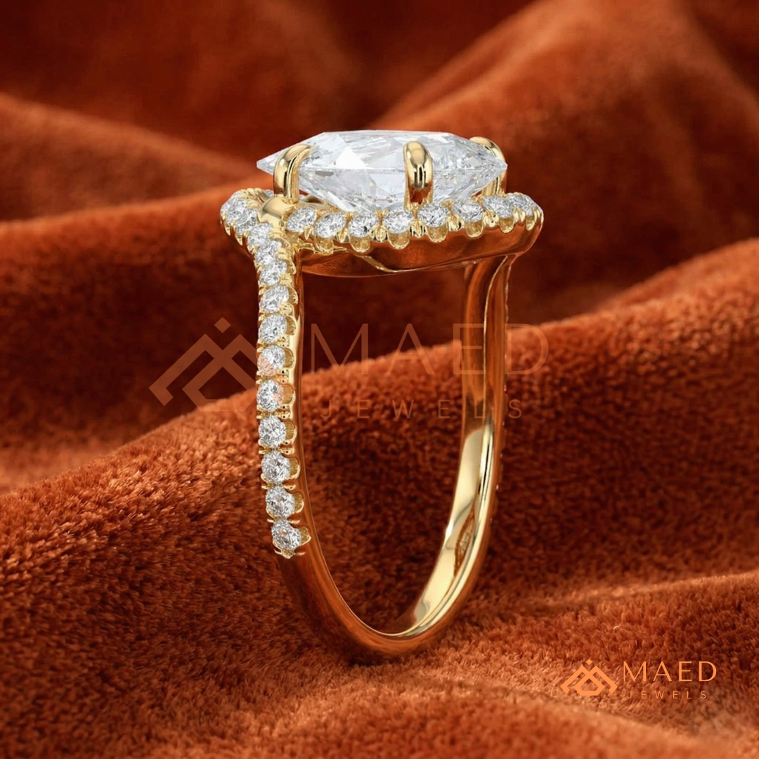Pear Cut Halo Bypass Engagement Ring in Sterling Silver, 14K Gold & 14K Rose Gold