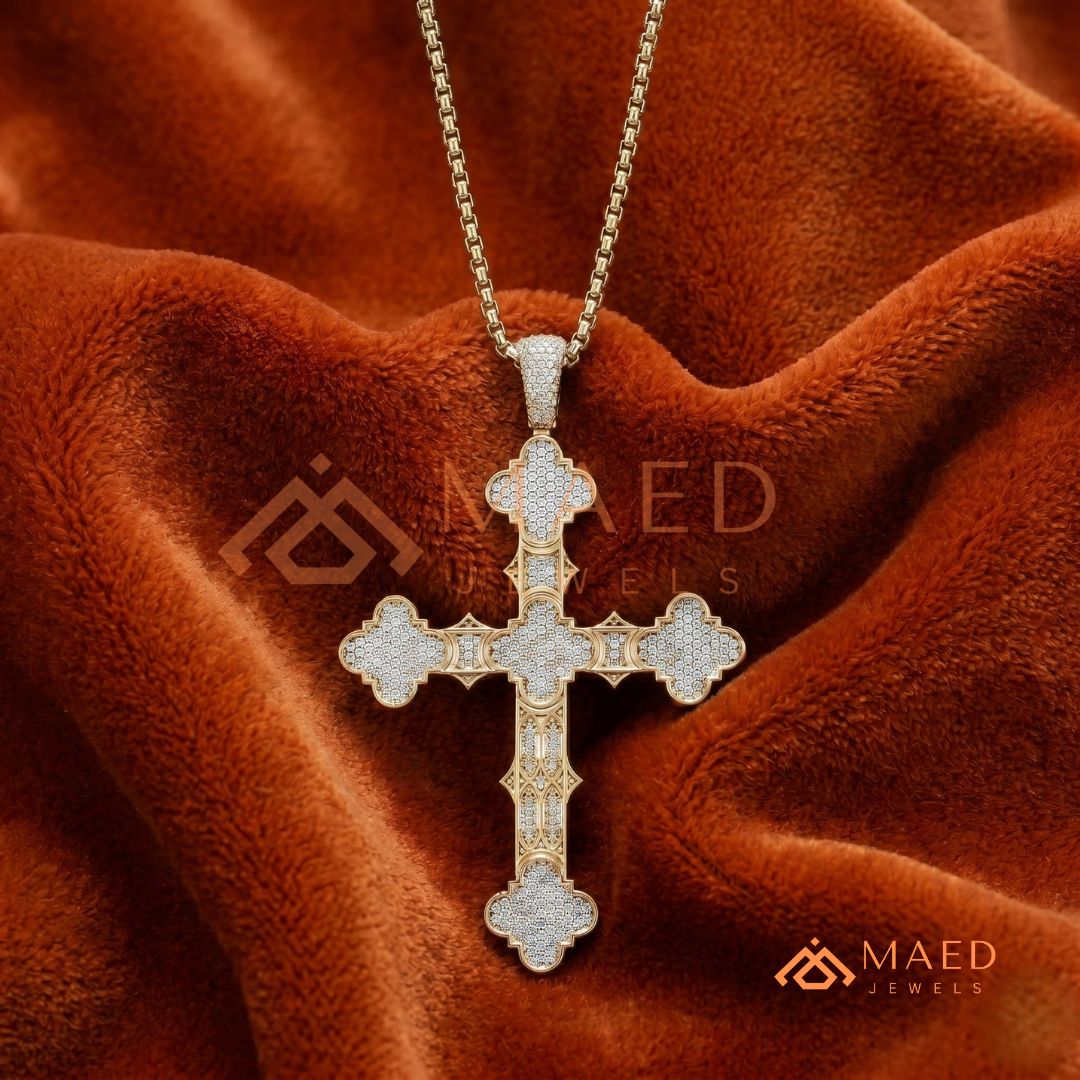 Byzantine Clover Cross Pendant – Iced Out Micro Pave Statement Necklace