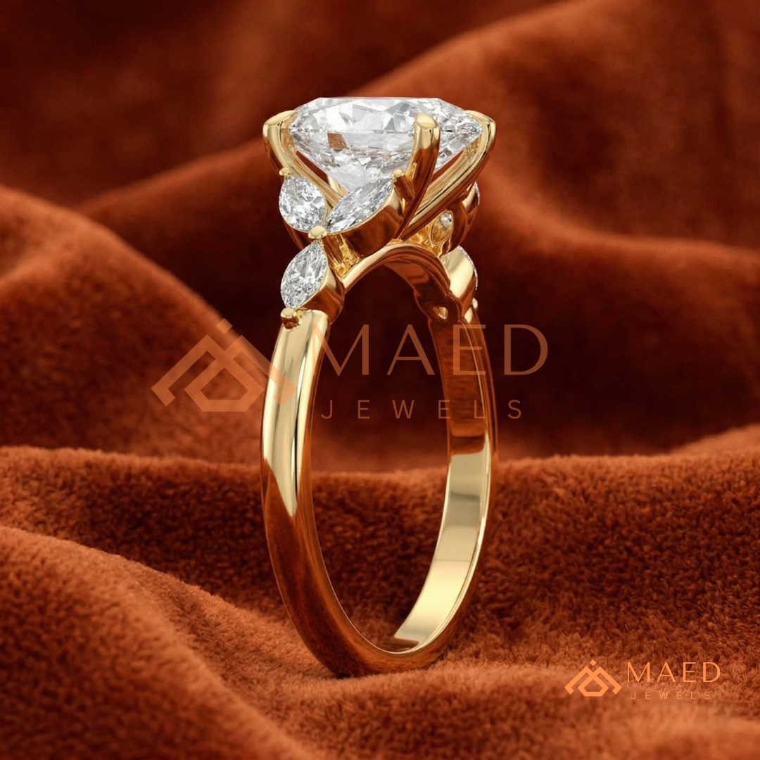 Oval Cut Marquise Cluster Engagement Ring | Nature Inspired Floral Wedding Ring | 14K Gold, Rose Gold & Sterling Silver