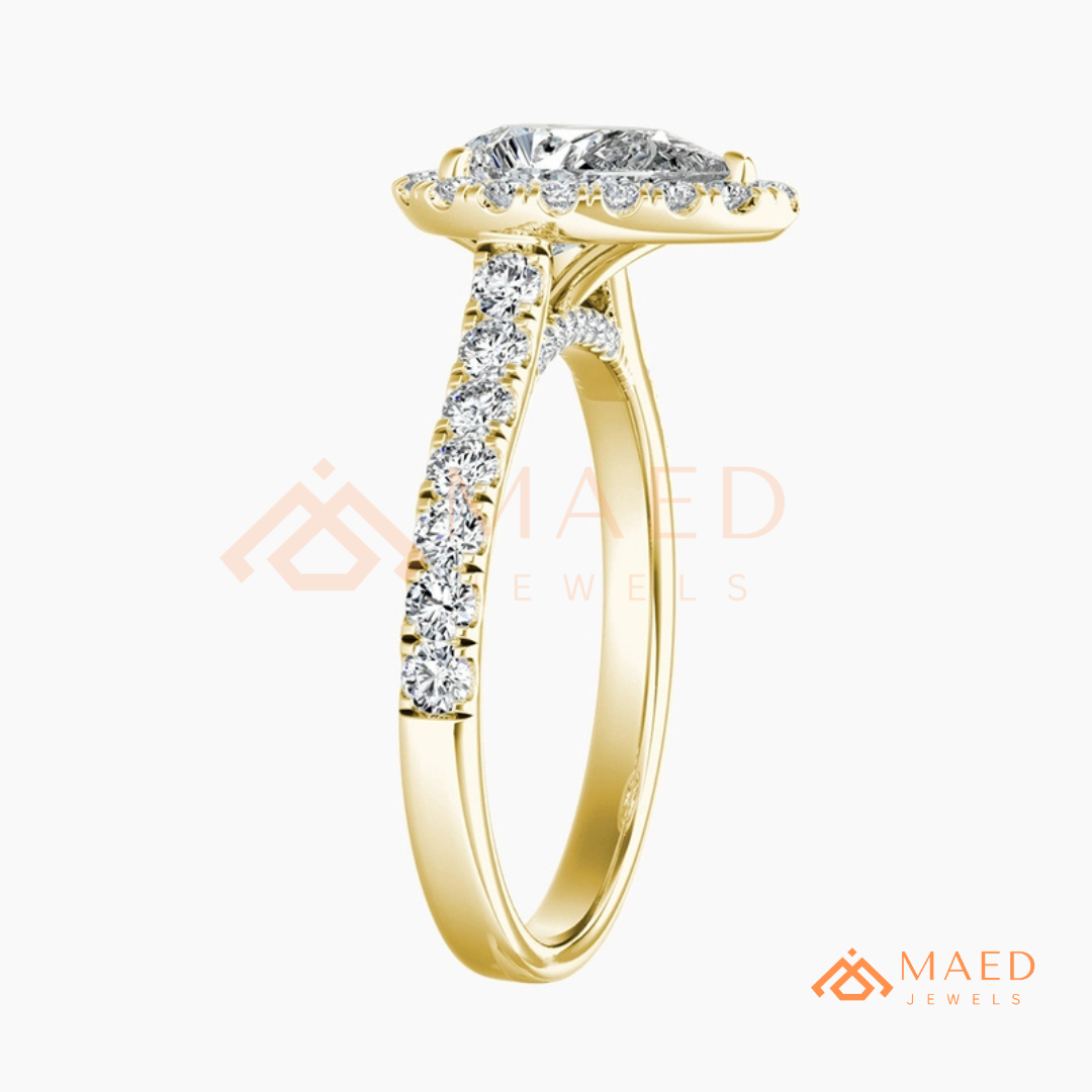 Pear Cut Halo Engagement Ring with Pave Band