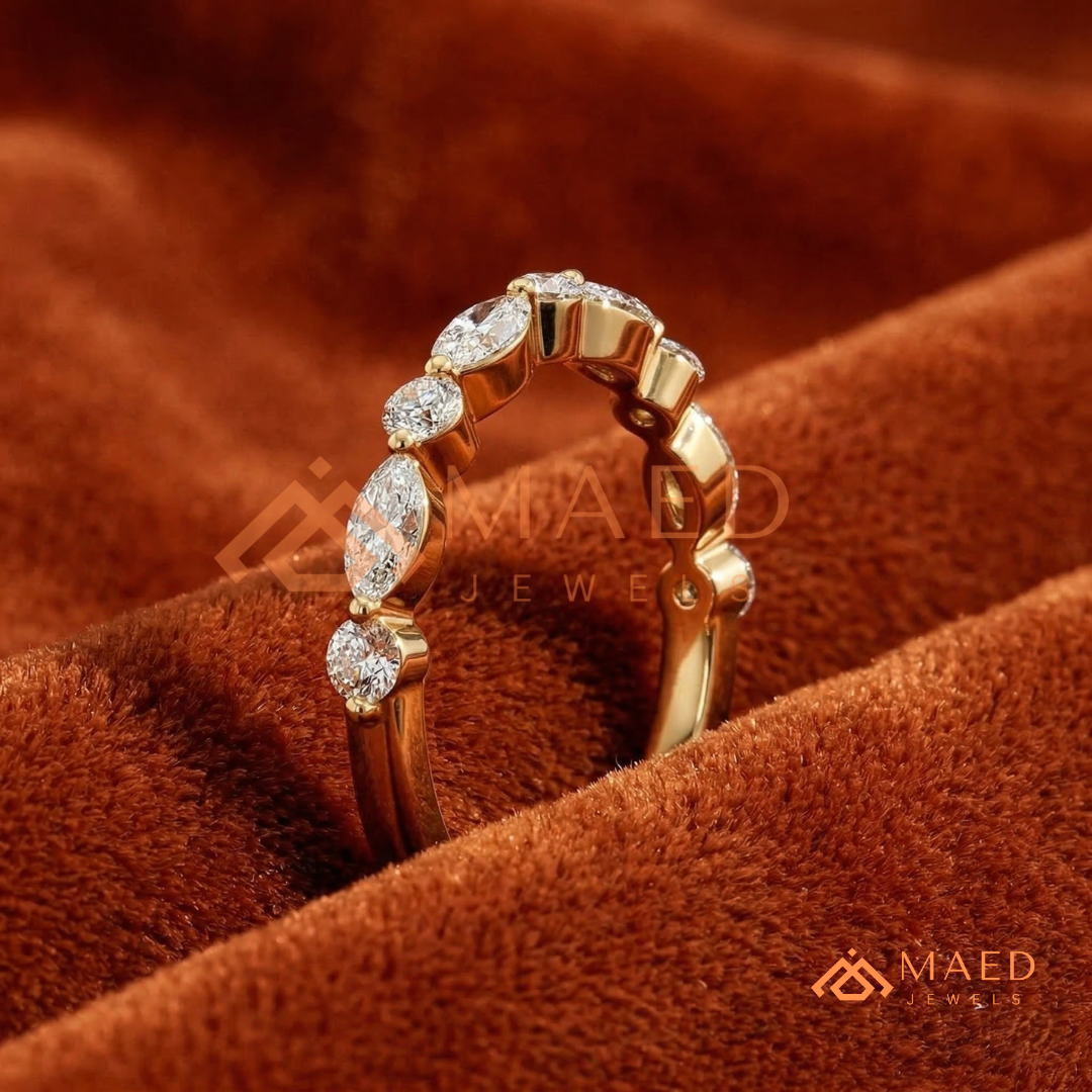 he Lyra Shared Prong Band | Slim Marquise & Round Stackable Eternity Ring