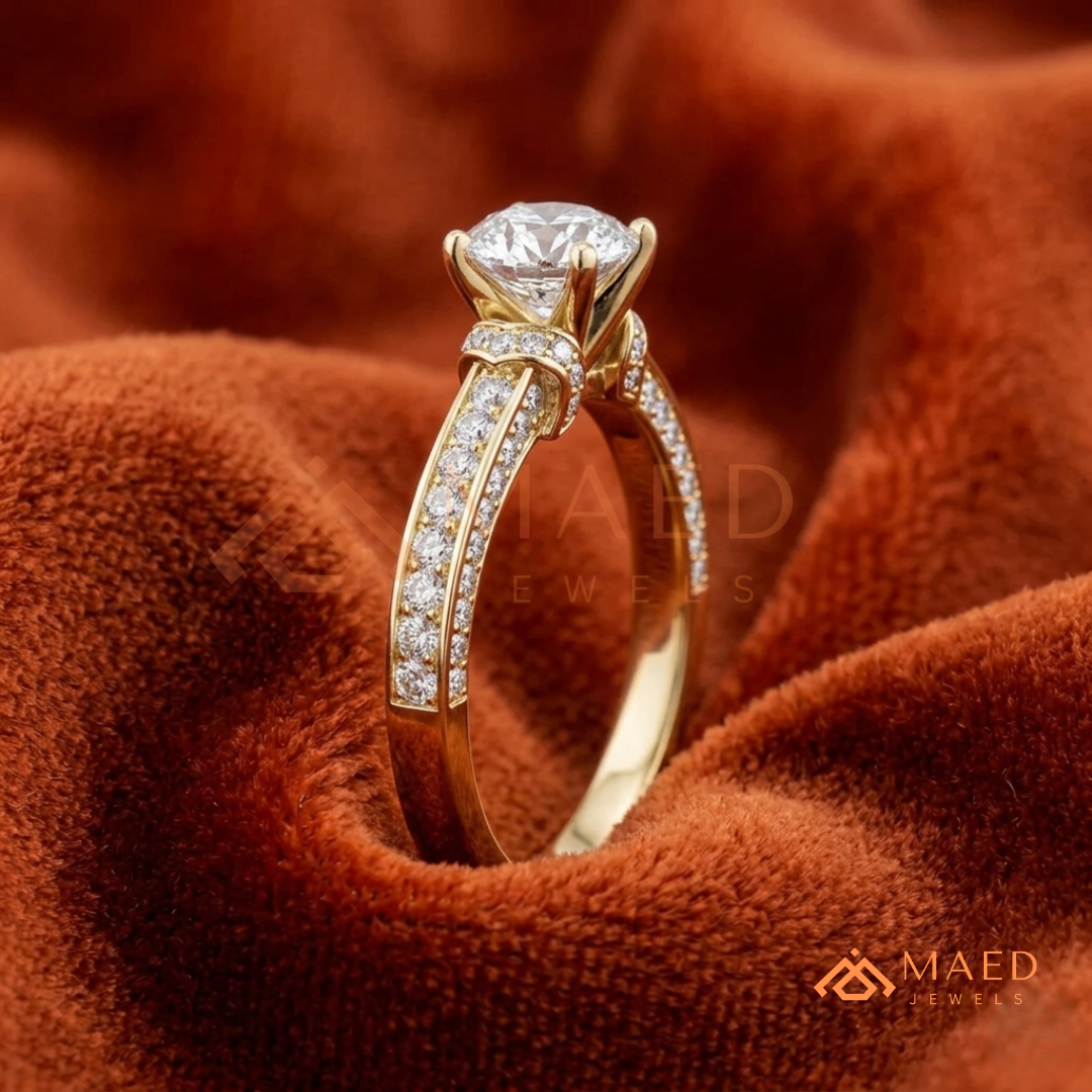 Classic Round Brilliant Solitaire Engagement Ring with Pavé Band