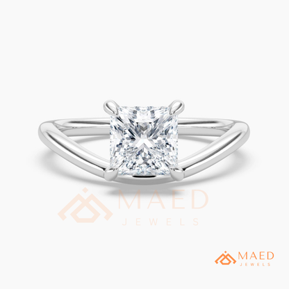 Princess Cut V-Band Solitaire Engagement Ring in 14K Gold, Rose Gold & Silver