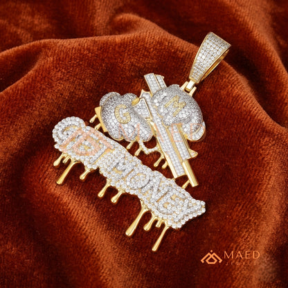 Iced Out "GET MONEY" Drip Pendant – 14K Gold, Rose Gold & Sterling Silver Hip Hop Charm