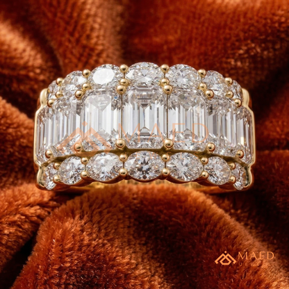 The Empress Triple-Row Ring | Vertical Emerald & Oval Cut Cocktail Band