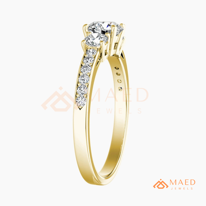 Round Cut 3-Stone Engagement Ring in 14K Gold, Rose Gold & Silver | Classic Three Stone Pave Moissanite Ring for Women