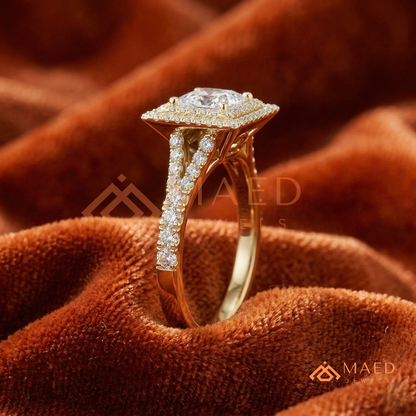 Vintage Oval Cut Geometric Shield Ring | Marquise & Round Pavé Chevron Band